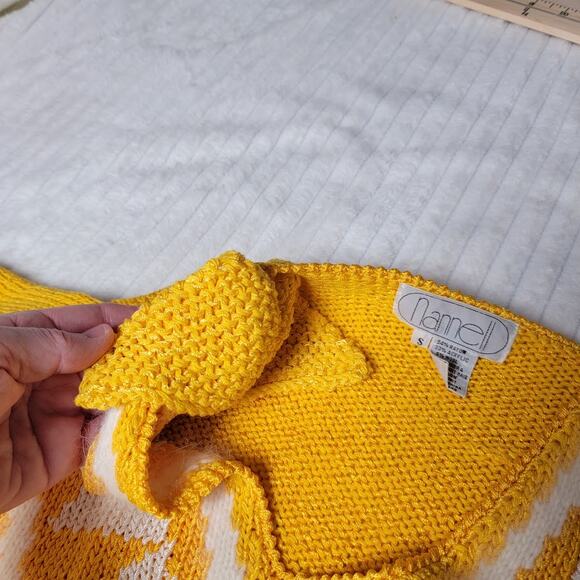 Vintage Nannell Yellow White Sweater S Angora Knit Puff Sleeve Grandmacore Top‎ - Picture 6 of 6